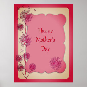 Happy Mother's Day Pink Trim and Dandelion Seeds Poster