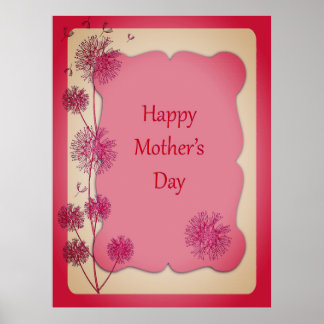 Happy Mother's Day Pink Trim and Dandelion Seeds Poster