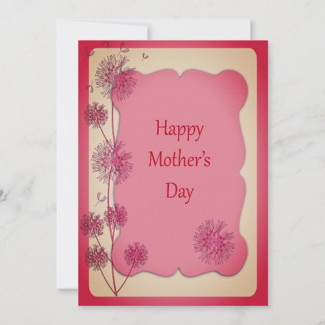Happy Mother's Day Pink Trim Dandelion Seeds Flat Card (Front)