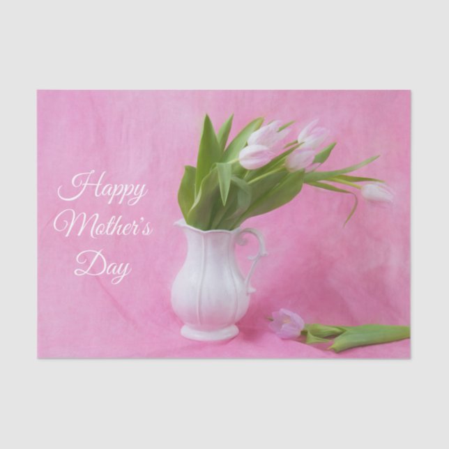 Happy Mother's Day Pink Tulips In Vase Tissue Paper (Front)