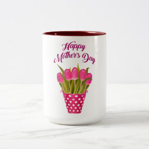 Happy Mother's Day Pink Tulips Two-Tone Coffee Mug