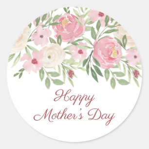 Happy Mother's Day Pink Watercolor Floral Classic Round Sticker