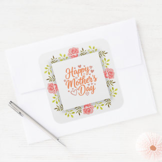Happy Mother's Day' Pink Watercolor Flower Square Sticker