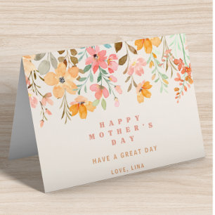 Happy Mothers Day Pink Watercolor Flowers Foil Holiday Card