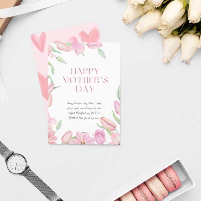 Happy Mother's Day Pink Watercolor Illustrated  Foil Holiday Card (Creator Uploaded)