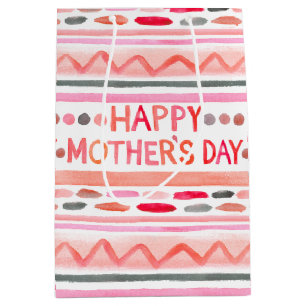 Happy Mother's Day Pink Watercolor Stripes Medium Gift Bag