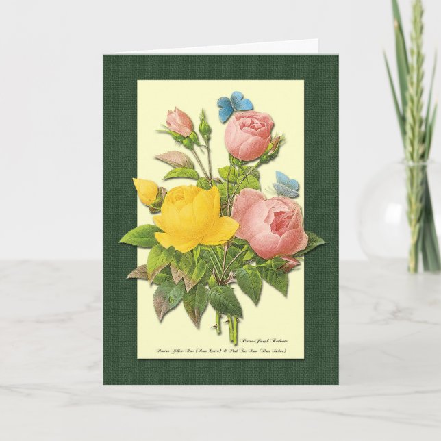 Happy Mother's Day Pink Yellow Vintage Roses Card (Front)