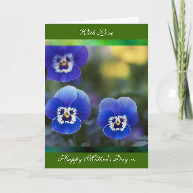 Happy Mother's Day Poem card, Blue Pansies, greeti Card (Front)