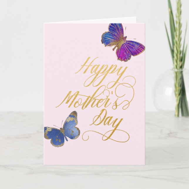 Happy Mother's Day Pretty Butterfly Gold Pink Card (Front)