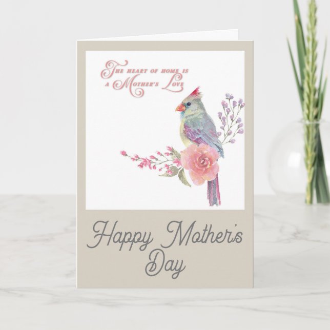 Happy Mothers Day Pretty Cardinal Floral Card (Front)