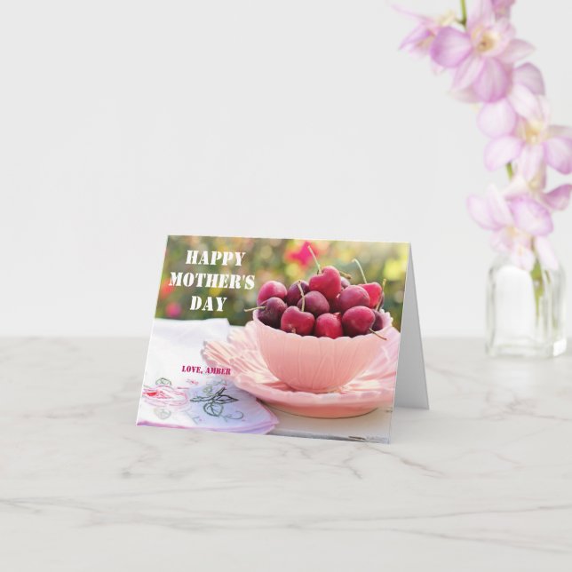 Happy Mother's Day pretty Cherries Fruits Mum Card (Orchid)
