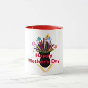 Happy Mother's Day Pretty Flowers Black Vase Mug