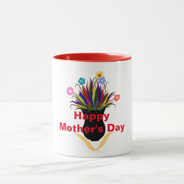 Happy Mother's Day Pretty Flowers Black Vase Mug (Center)
