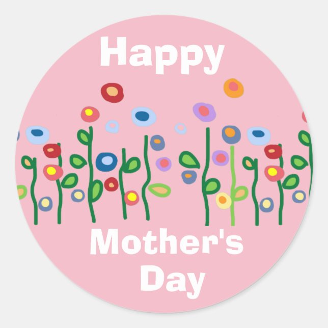 Happy Mother's Day pretty garden flowers Classic Round Sticker (Front)