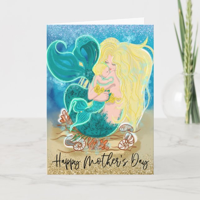 Happy Mother's Day Pretty Mermaid Child Glitter Card (Front)