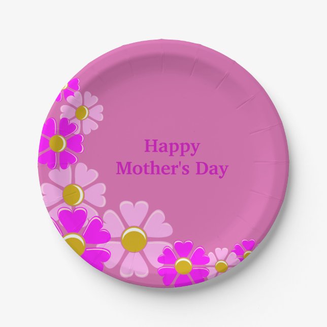Happy Mother's Day Pretty Pink Flowers Paper Plate (Front)