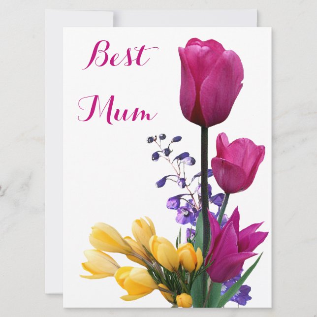 Happy Mother's Day pretty pink tulips floral love Holiday Card (Front)