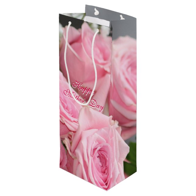 Happy Mothers Day Pretty Rose Wine Gift-bag Wine Gift Bag (Back Angled)