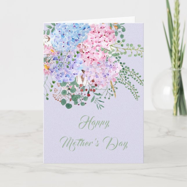 happy mother's day purple and pink hydrangea card (Front)