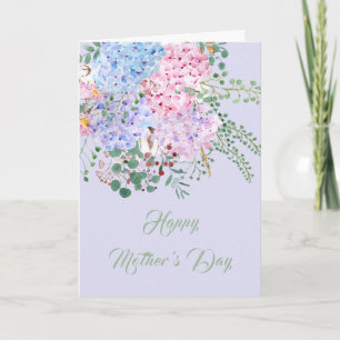 happy mother's day purple and pink hydrangea card
