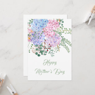 happy mother's day purple and pink hydrangea card