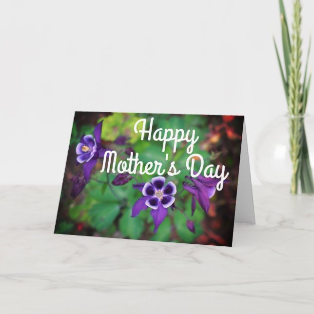 Happy Mother's Day Purple Columbine Flowers Card (Front)