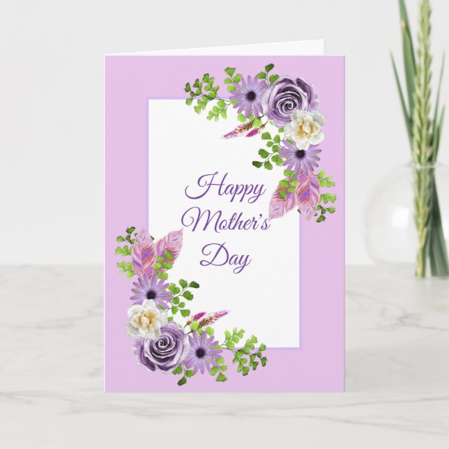 Happy Mother's Day Purple Floral Holiday Card (Front)