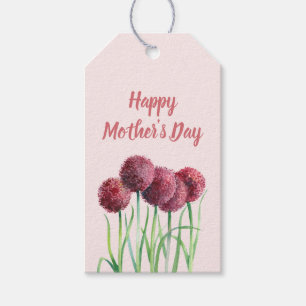 Happy Mothers Day Purple Pink Allium Watercolor Gift Tags