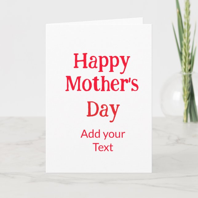 Happy mother's day red add text simple minimal mom card (Front)