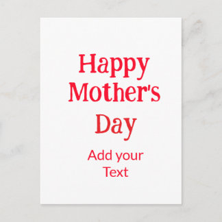 Happy mother's day red add text simple minimal mom postcard