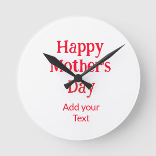 Happy mother's day red add text simple minimal mum round clock