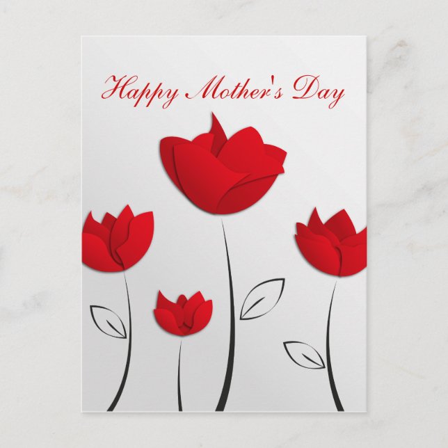 Happy Mother's Day Red Flowers Postcard (Front)