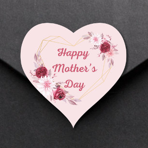 happy mothers day red gold floral chic pink heart sticker