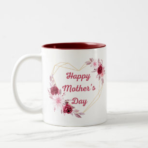 happy mothers day red gold floral geometric Two-Tone coffee mug