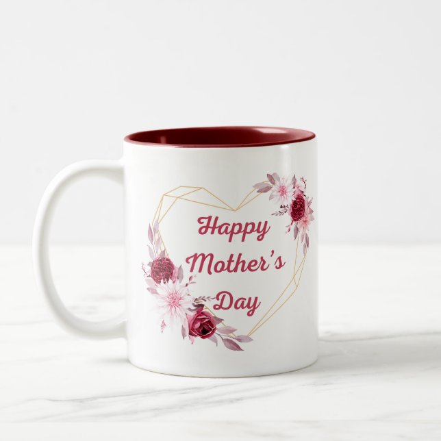 happy mothers day red gold floral geometric Two-Tone coffee mug (Left)