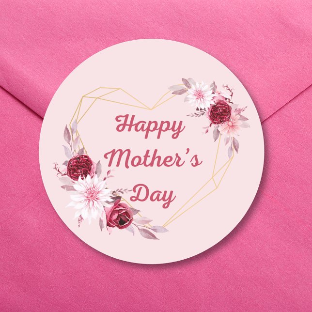 happy mothers day red gold floral pink classic round sticker (Creator Uploaded)