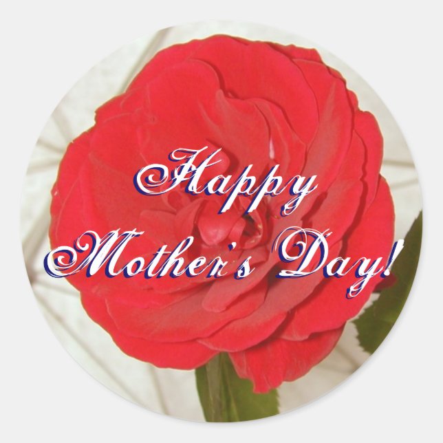 Happy Mother's Day Red Rose Classic Round Sticker (Front)