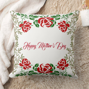 Happy Mothers Day Red Rose Floral Greenery Cute Cushion