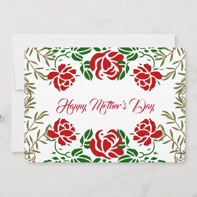 Happy Mothers Day Red Rose Floral Greenery Cute Holiday Card (Front)