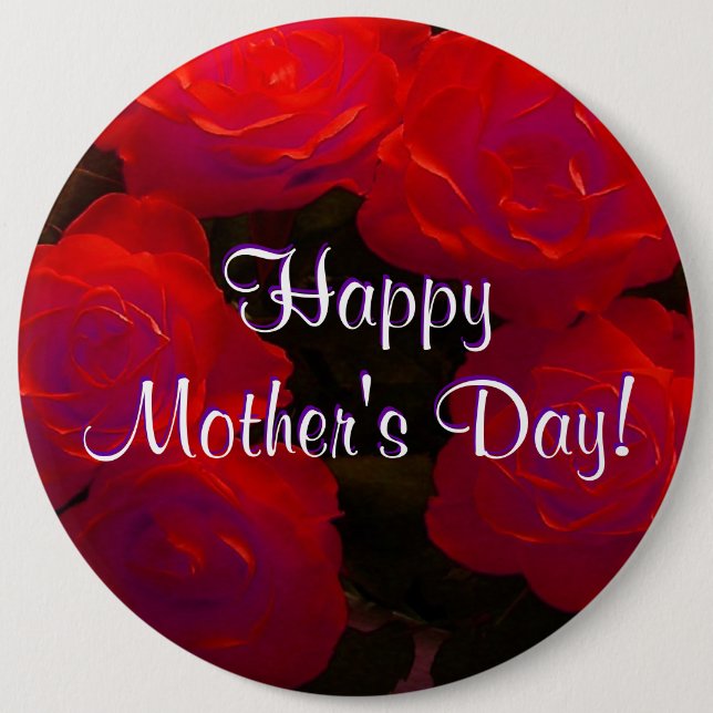 Happy Mother's Day Red Roses 6 Cm Round Badge (Front)