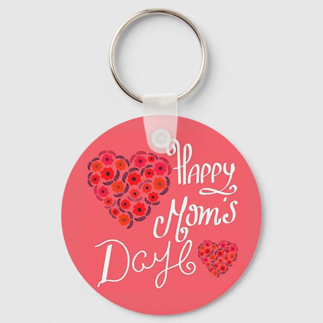 Happy Mother's Day Red Roses Love Heart Typography Key Ring (Front)