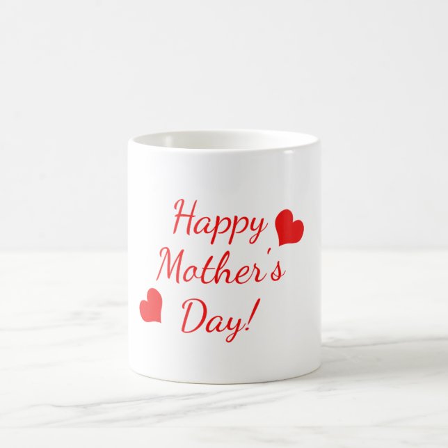 Happy Mother's Day red text with two red hearts Coffee Mug (Center)