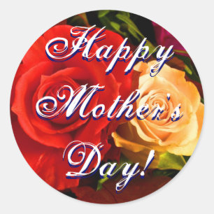 Happy Mother's Day Red Yellow Rose Classic Round Sticker