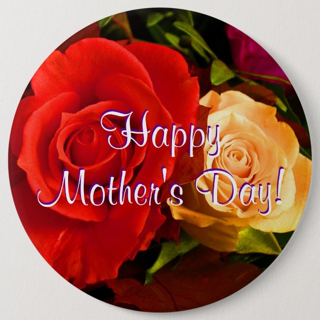 Happy Mother's Day Red Yellow Roses 6 Cm Round Badge (Front)