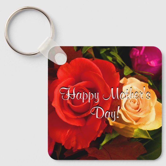 Happy Mother's Day Red Yellow Roses Keychain (Front)