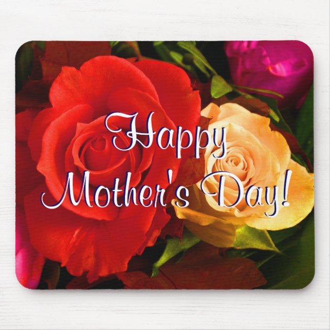 Happy Mother's Day Red Yellow Roses Mouse Mat (Front)