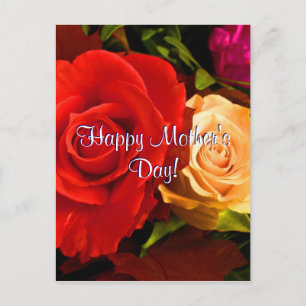 Happy Mother's Day Red Yellow Roses Postcard