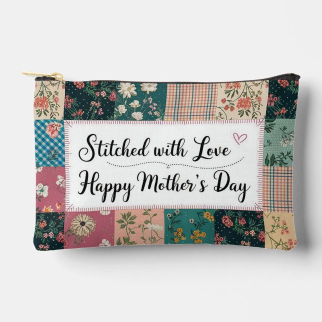 Happy Mother's Day - Retro Cute Quilt Pattern Accessory Pouch (Front)