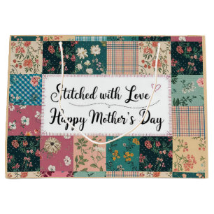 Happy Mother's Day - Retro Cute Quilt Pattern Large Gift Bag
