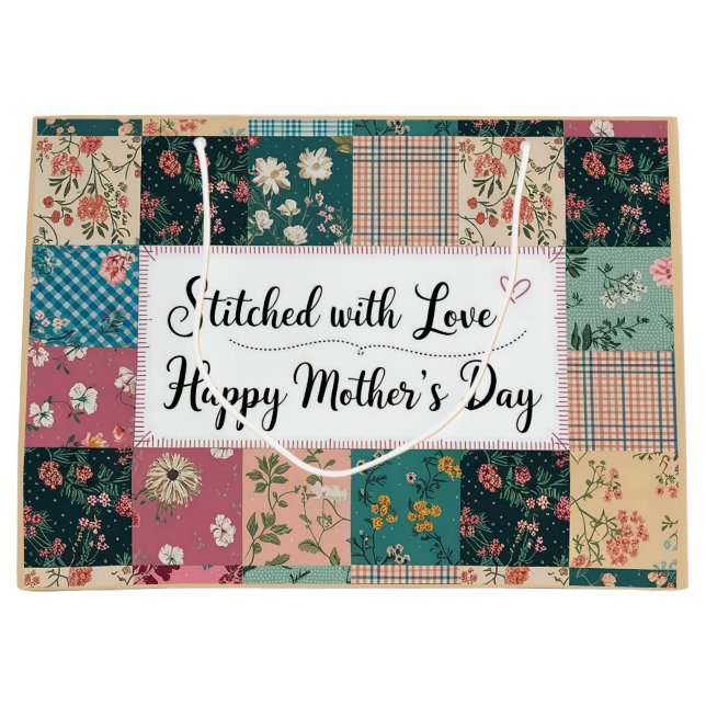 Happy Mother's Day - Retro Cute Quilt Pattern Large Gift Bag (Front)